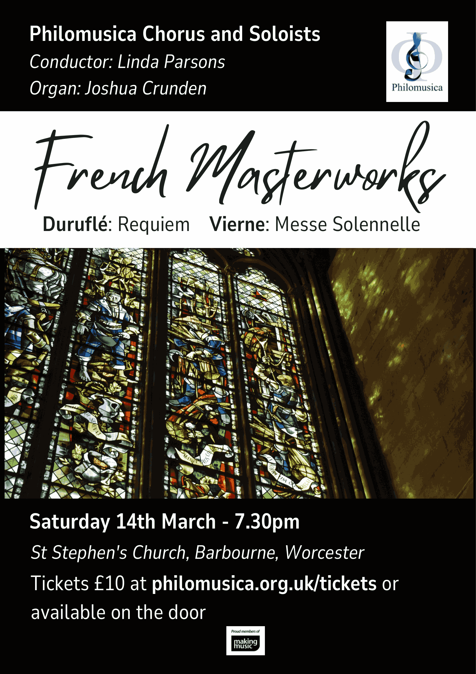 Poster for Philomusica's Spring 2026 concert in Worcester.